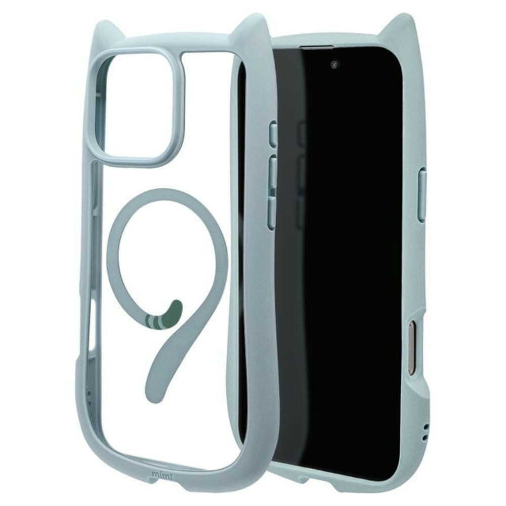 テレホンリース iPhone16ProMax ケースカバー MagSafe対応 猫耳 スモーキーブルー