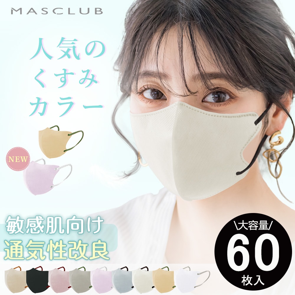 60枚入 不織布マスク 立体マスク 花粉対策 夏向けマスク 3Dマスク 血色マスク 小顔マスク 乾燥肌 高通気 バイカラーマスク 敏感肌用 乾燥肌用 通気性改良 小顔効果 飛沫防止 プリーツマスク 保湿マスク