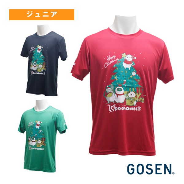 [ゴーセン バドミントンウェア（ジュニア）] ぽちゃ猫 クリスマス BADMINTONTシャツ ジュニア NPT19