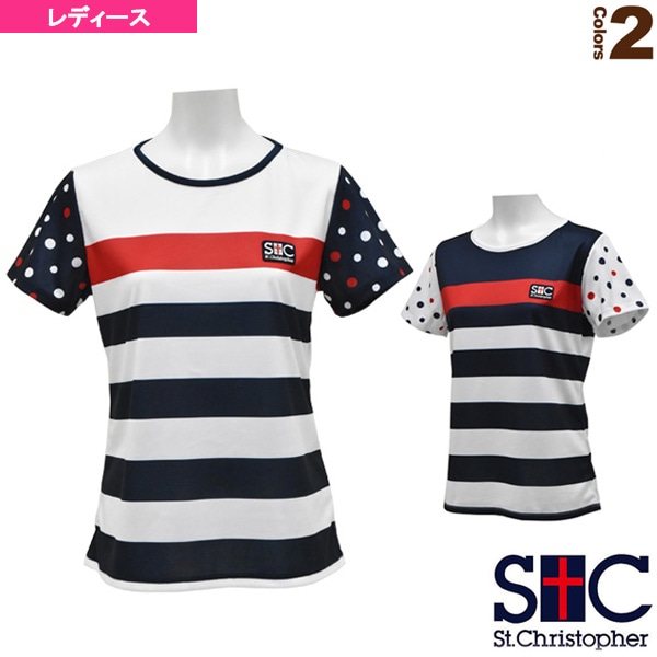[セントクリストファー テニス・バドミントンウェア（レディース）] ボーダー ゲームTシャツ／レディース（STC-AHW2055）