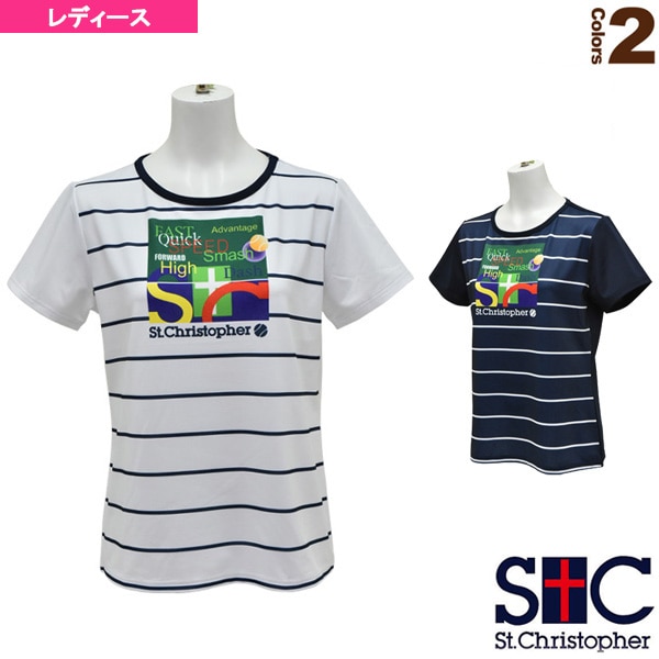 [セントクリストファー テニス・バドミントンウェア（レディース）] ボーダープラクティスTシャツ／レディース（STC-AHW6109）