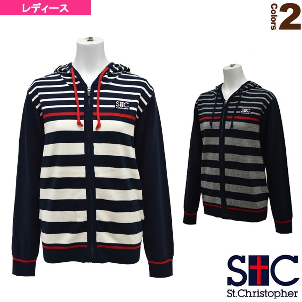 [セントクリストファー テニス・バドミントンウェア（レディース）] ボーダーニット ZIPパーカー／レディース（STC-AHW6113）