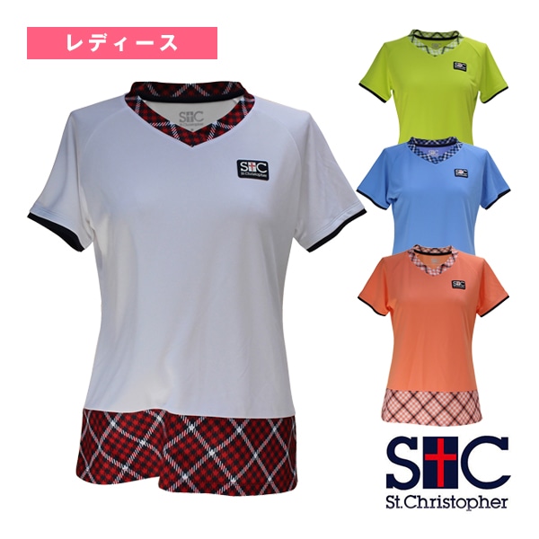 [セントクリストファー テニス・バドミントンウェア（レディース）] Vネックチェックゲームシャツ／レディース（STC-BDW2355）