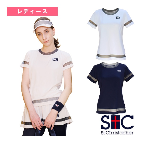 [セントクリストファー テニス・バドミントンウェア（レディース）] グリッターレースゲームシャツ／レディース（STC-BDW2371）