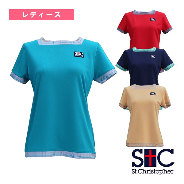 [セントクリストファー テニスウェア（レディース）] グレンチェックスクエアネックゲームシャツ／レディース（STC-BDW6453）