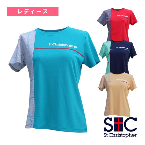 [セントクリストファー テニスウェア（レディース）] サイドグレンチェックゲームシャツ／レディース（STC-BDW6459）