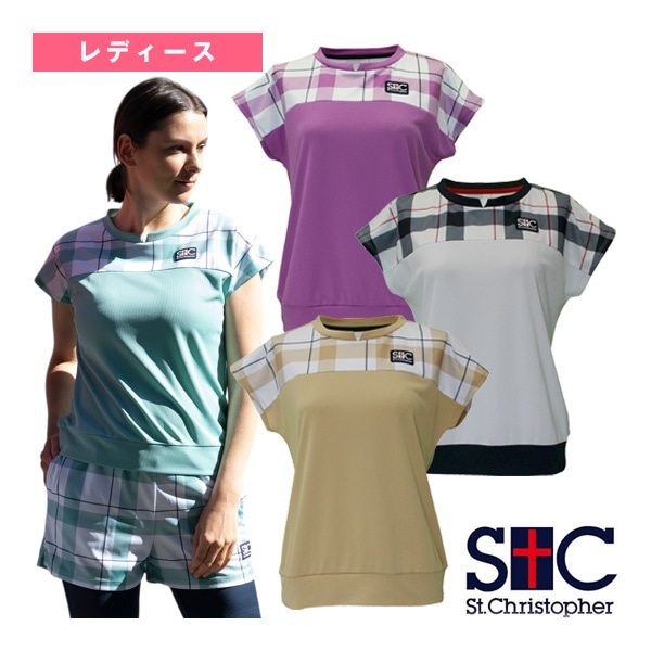 [セントクリストファー テニスウェア（レディース）] ショルダーブロックチェックゲームシャツ レディース STC-BEW2423