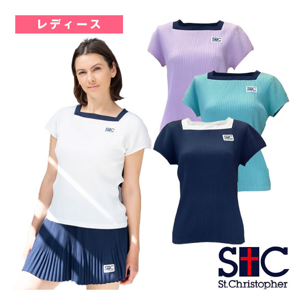 [セントクリストファー テニスウェア（レディース）] クリスタルプリーツスクエアネックゲームシャツ レディース STC-BEW6503