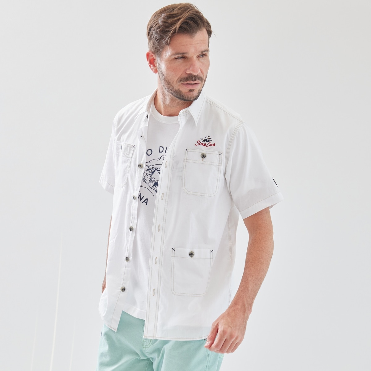 [SINA COVA(シナコバ)]半袖ワークシャツ 24124520 オフホワイト LL