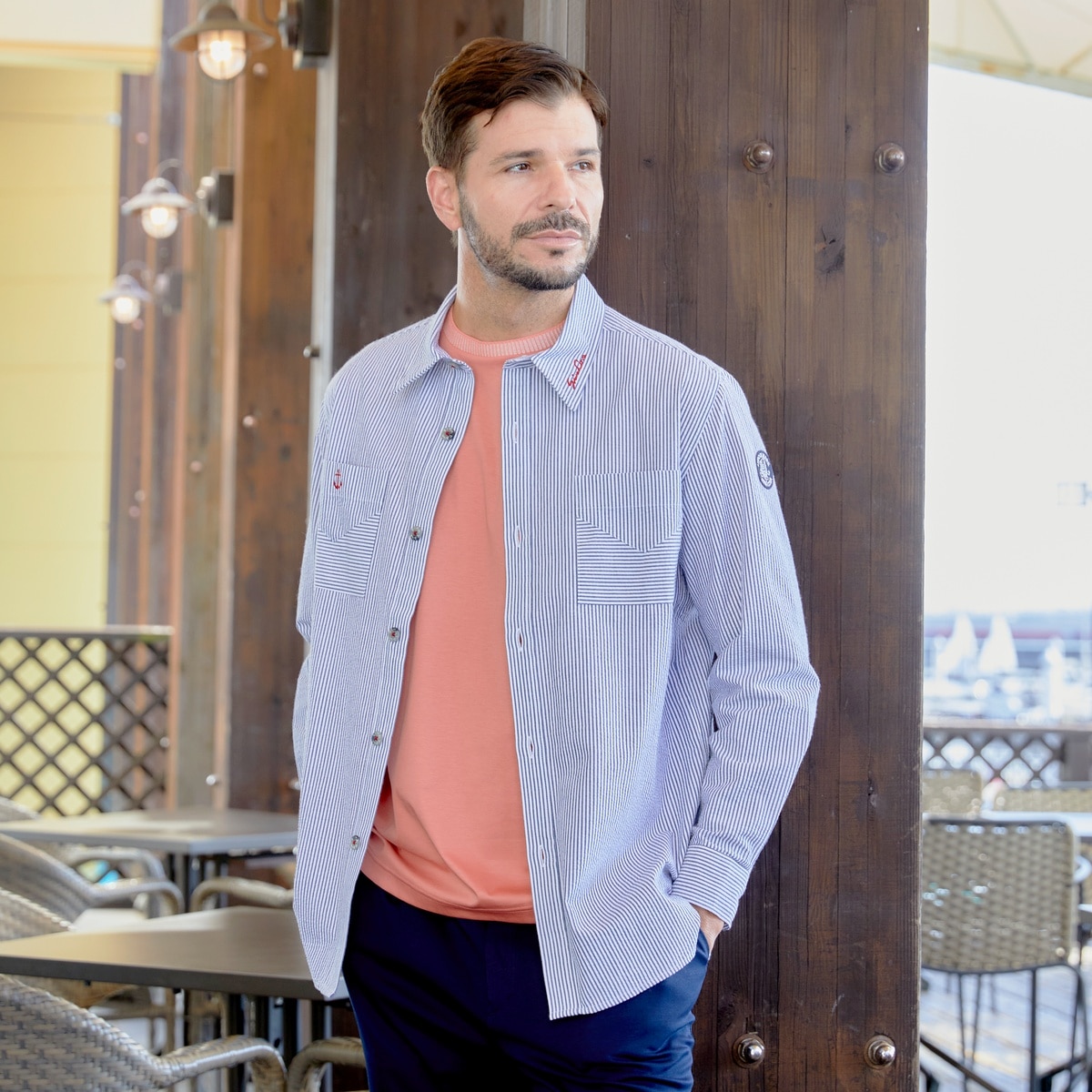 [SINA COVA(シナコバ)]編立衿 半袖Tシャツ 24130510 オレンジ Lサイズ