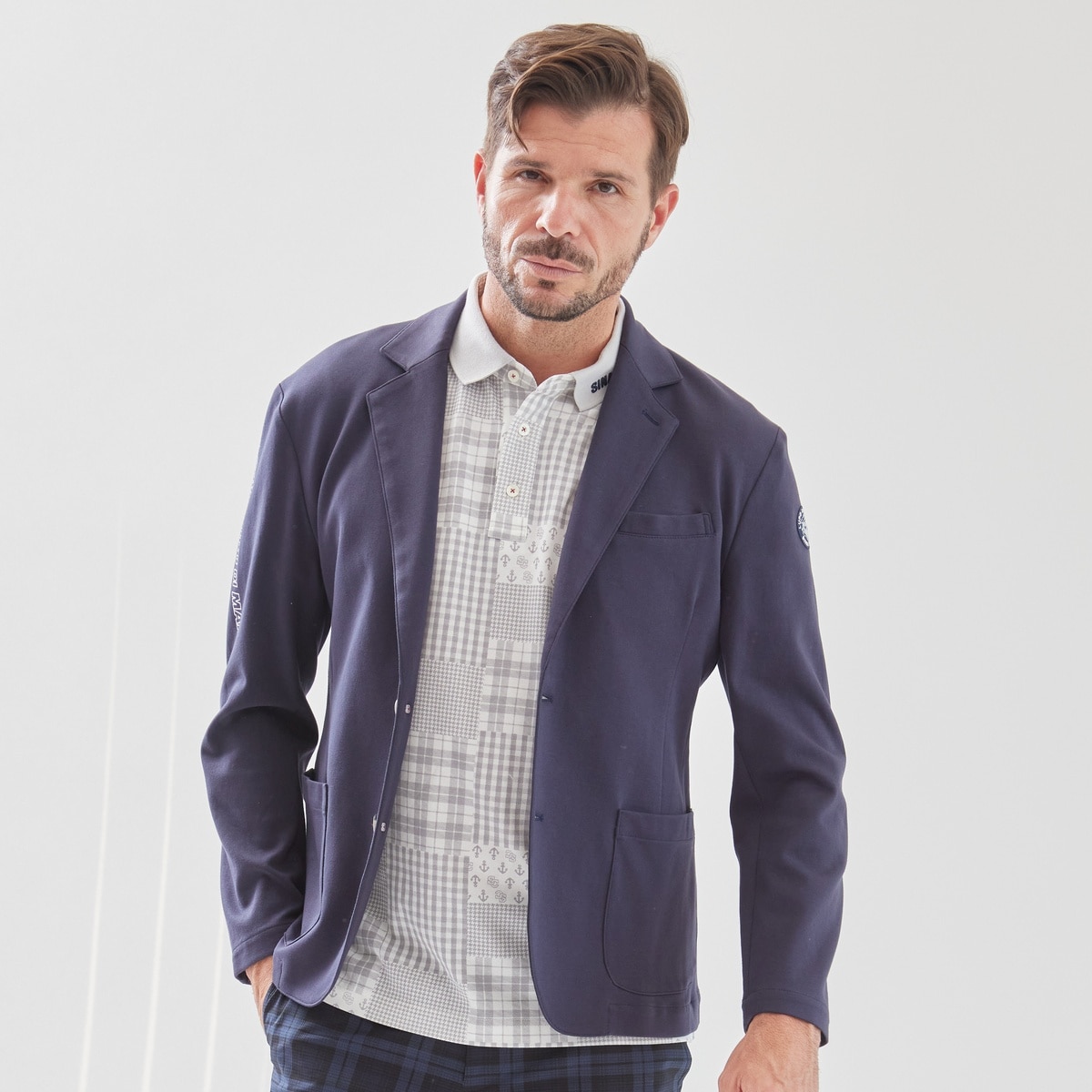 [SINA COVA(シナコバ)]ギンガムチェック 半袖ポロシャツ ホワイト Mサイズ 24150520