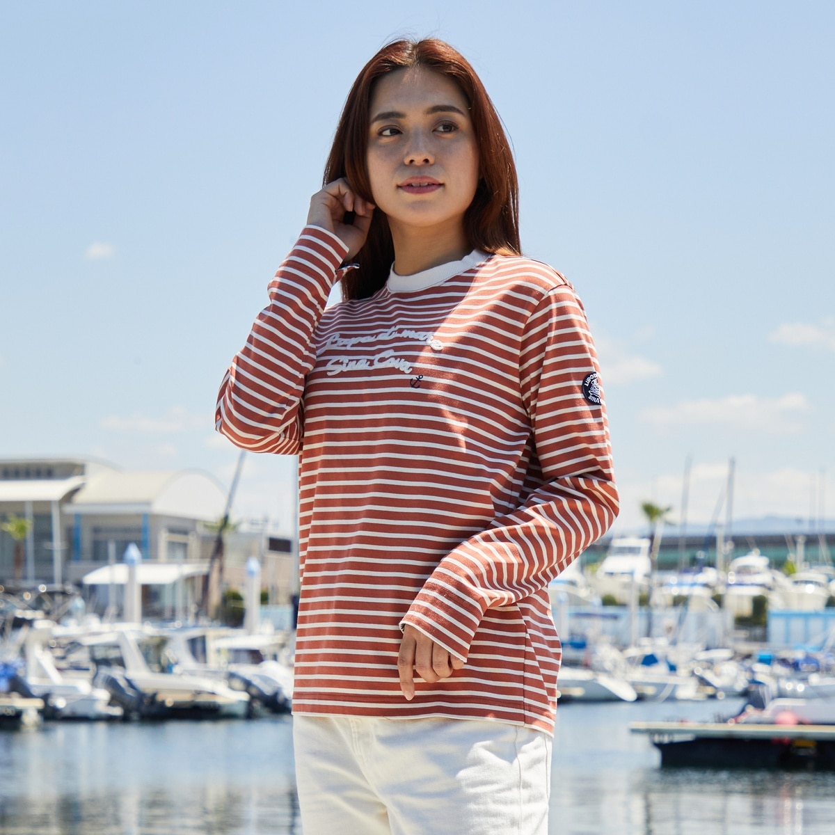 [SINA COVA(シナコバ)]ボーダー長袖Tシャツ ユニセックス(男女兼用) 24210020 オレンジ S