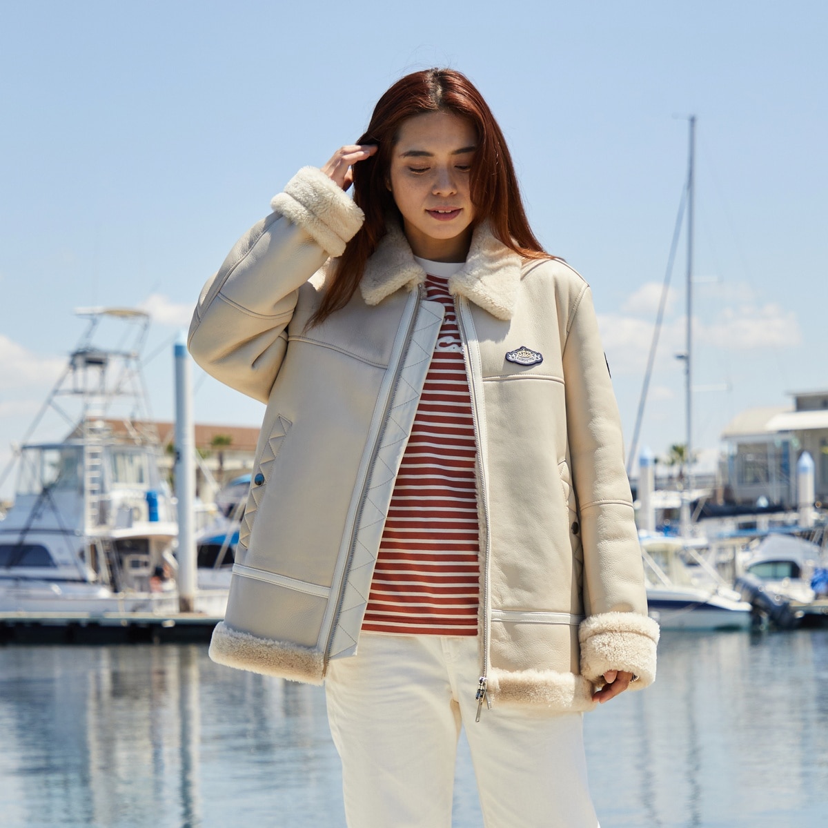 [SINA COVA(シナコバ)]ムートンレザーフライトジャケット(希少アイテム) 24223940 ベージュ LL