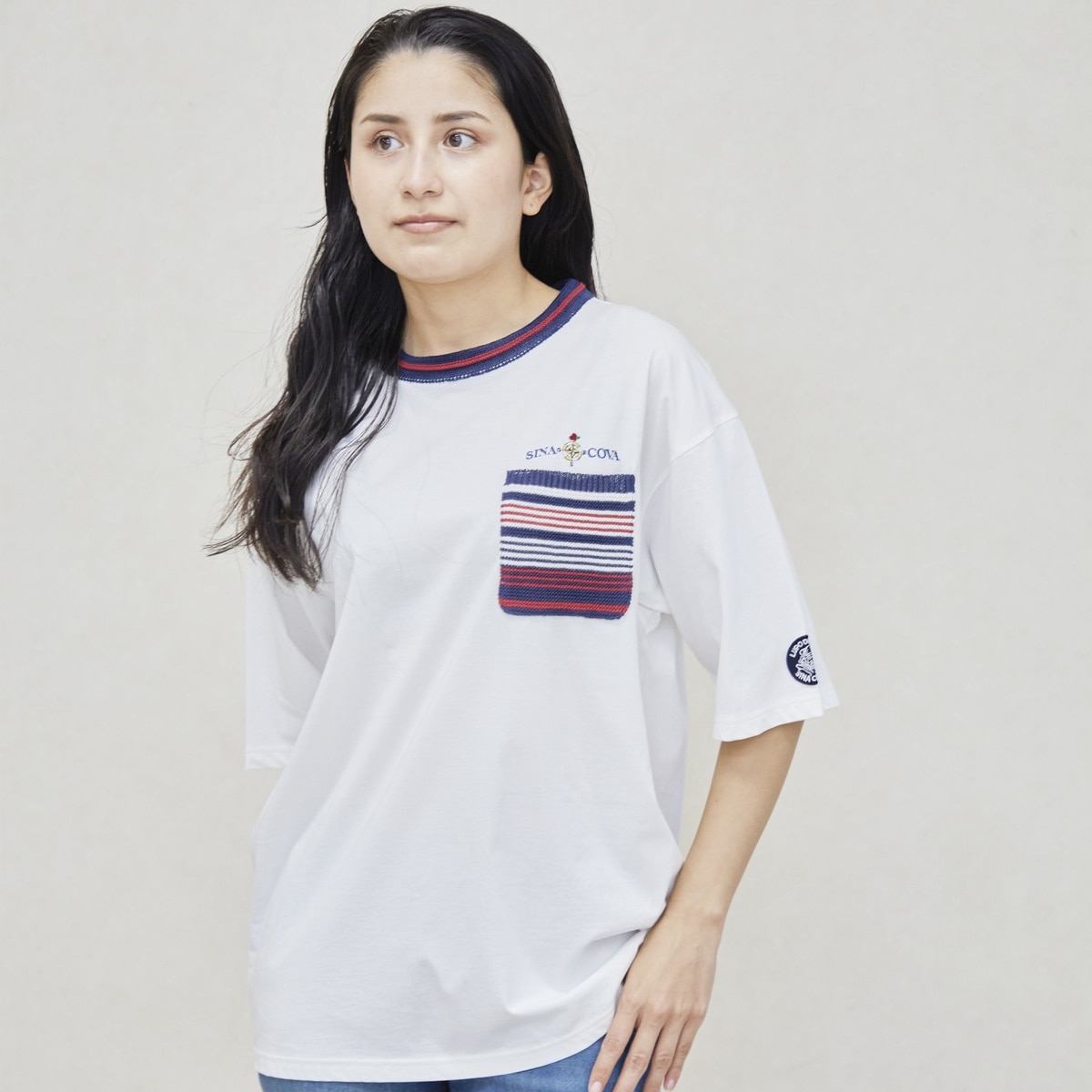 [SINA COVA(シナコバ)]ニットポケット半袖Tシャツ ユニセックス(男女兼用) 25110620 オフホワイト L