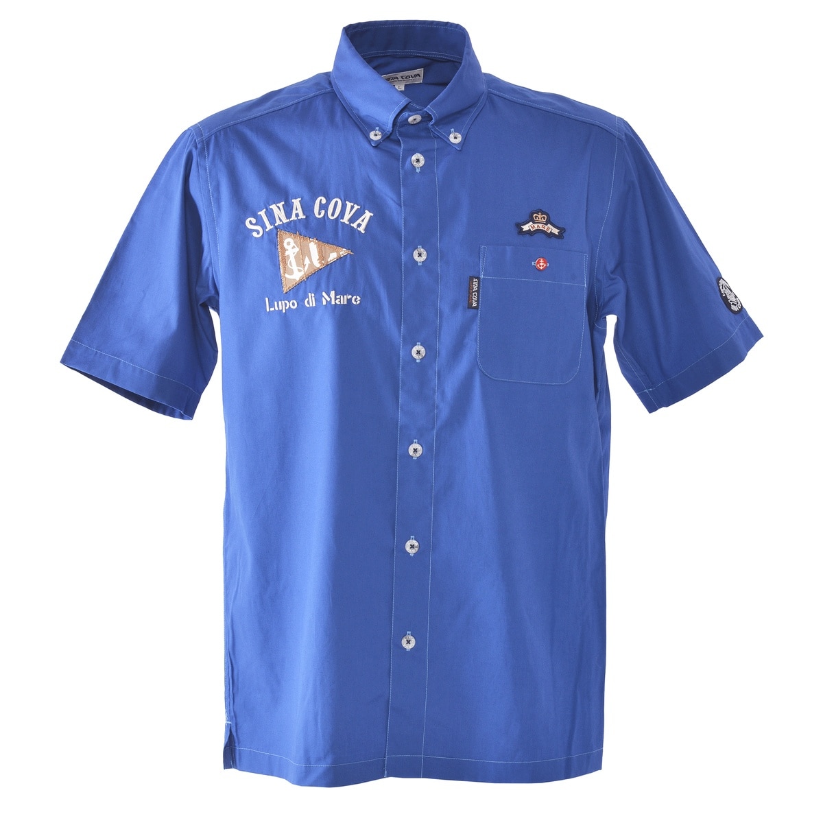 [SINA COVA(シナコバ)]バックプリント 半袖ボタンダウンシャツ 25114510 ブルー L