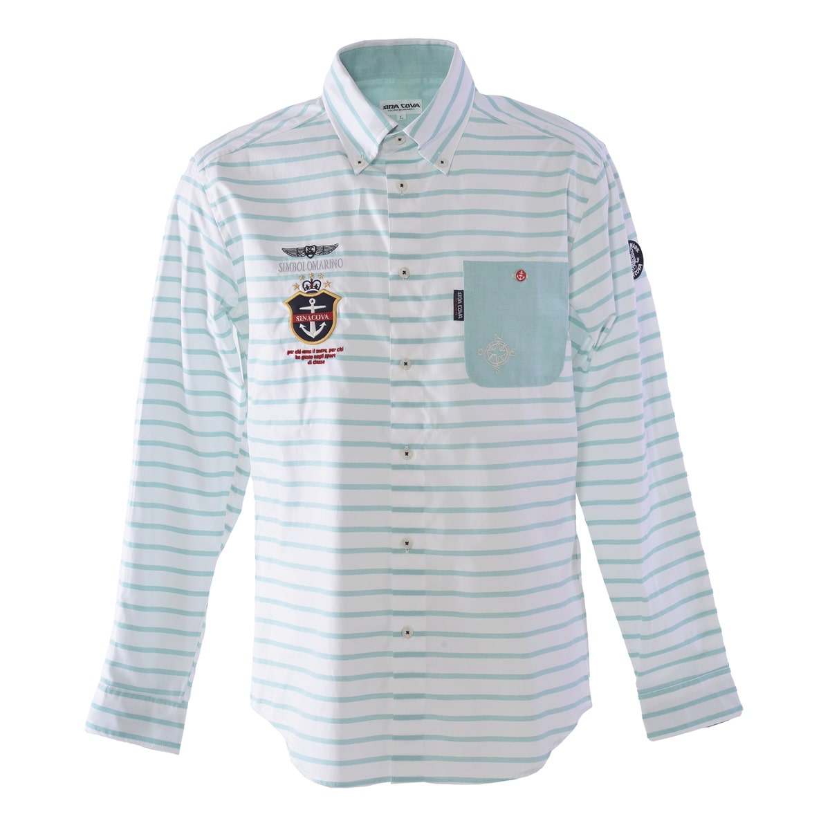 [SINA COVA(シナコバ)]ボーダー柄長袖ボタンダウンシャツ 25214020 グリーン Mサイズ