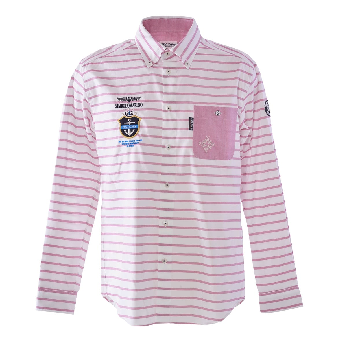 [SINA COVA(シナコバ)]ボーダー柄長袖ボタンダウンシャツ 25214020 レッド Lサイズ