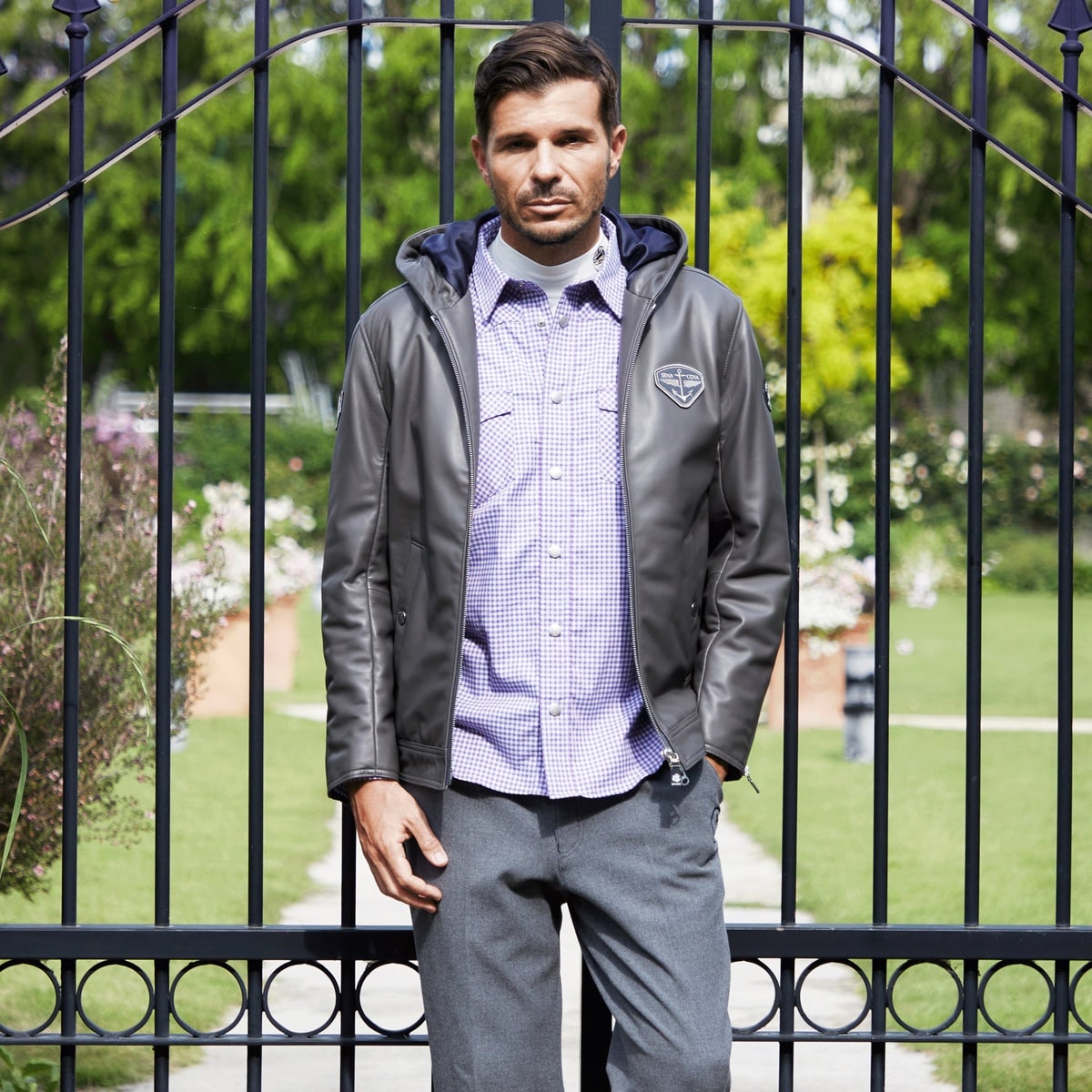 [SINA COVA(シナコバ)]フード付きレザージャケット 25223910 グレー Lサイズ