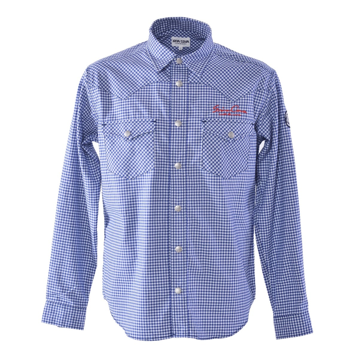 [SINA COVA(シナコバ)]ギンガムチェック柄長袖ウエスタンシャツ 25224020 ブルー Lサイズ