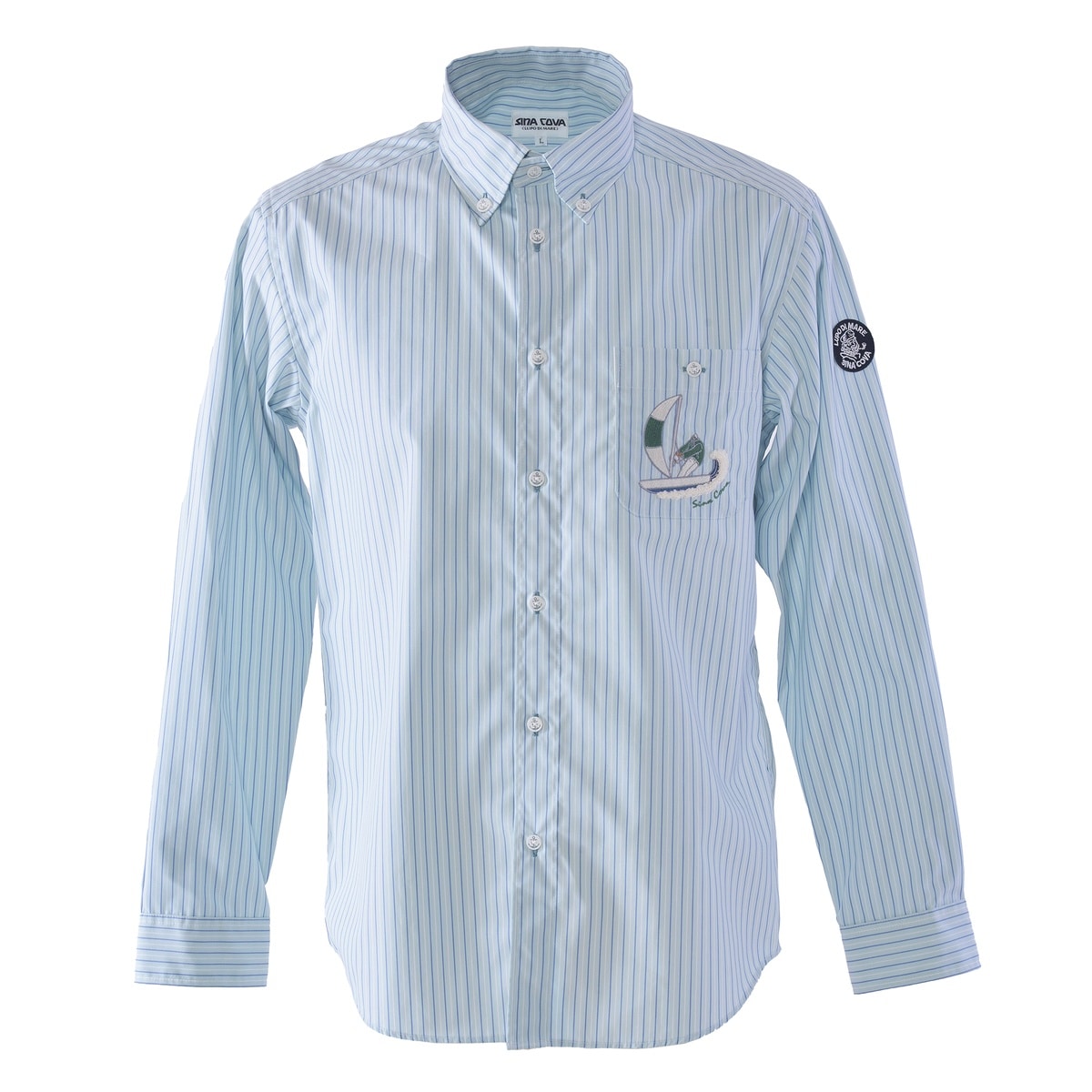 [SINA COVA(シナコバ)]ストライプ柄長袖ボタンダウンシャツ 25224030 グリーン Lサイズ