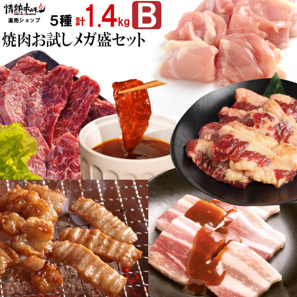肉 食品 焼肉 送料無料 メガ盛り 計1.4kg 情熱の 焼肉 お試し セット【Ｂ】（やわらかハラミ テッチャン 牛カルビなど）焼肉セット バーベキュー BBQ 牛肉 肉 北海道沖縄配送は別途送料追加