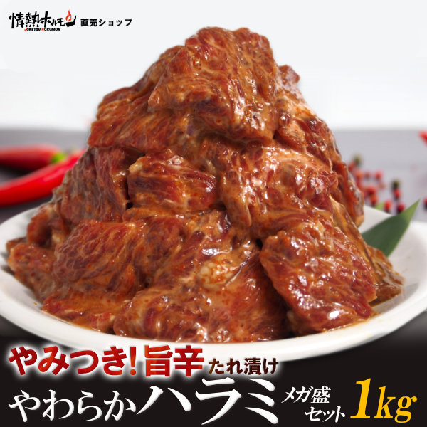 やみつき 旨辛たれ漬け やわらか ハラミ 1kg メガ盛セット 焼肉 BBQ バーベキュー 肉 小分け 情熱ホルモン 情ホル 食品 にく 牛肉 北海道沖縄配送は別途送料追加