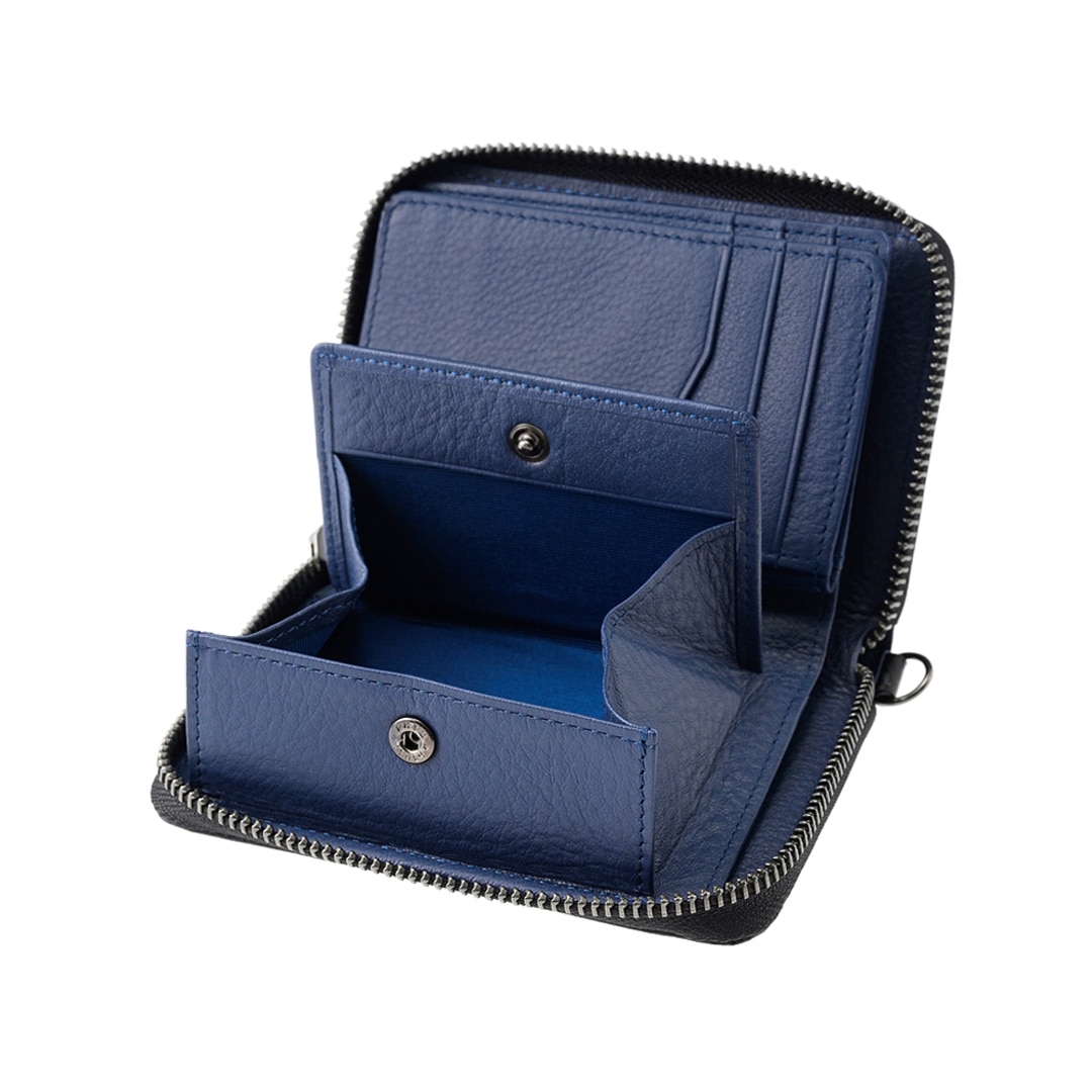 財布 メンズ 二つ折り 小銭入れ付き 二つ折り財布 ラウンドファスナー Neu interesse ミドルウォレット ノイインテレッセ 中ベロ付き シャッテン 2.0 カーボンレザー 革財布 札入 革 レザー 0708 ブラック×レッド