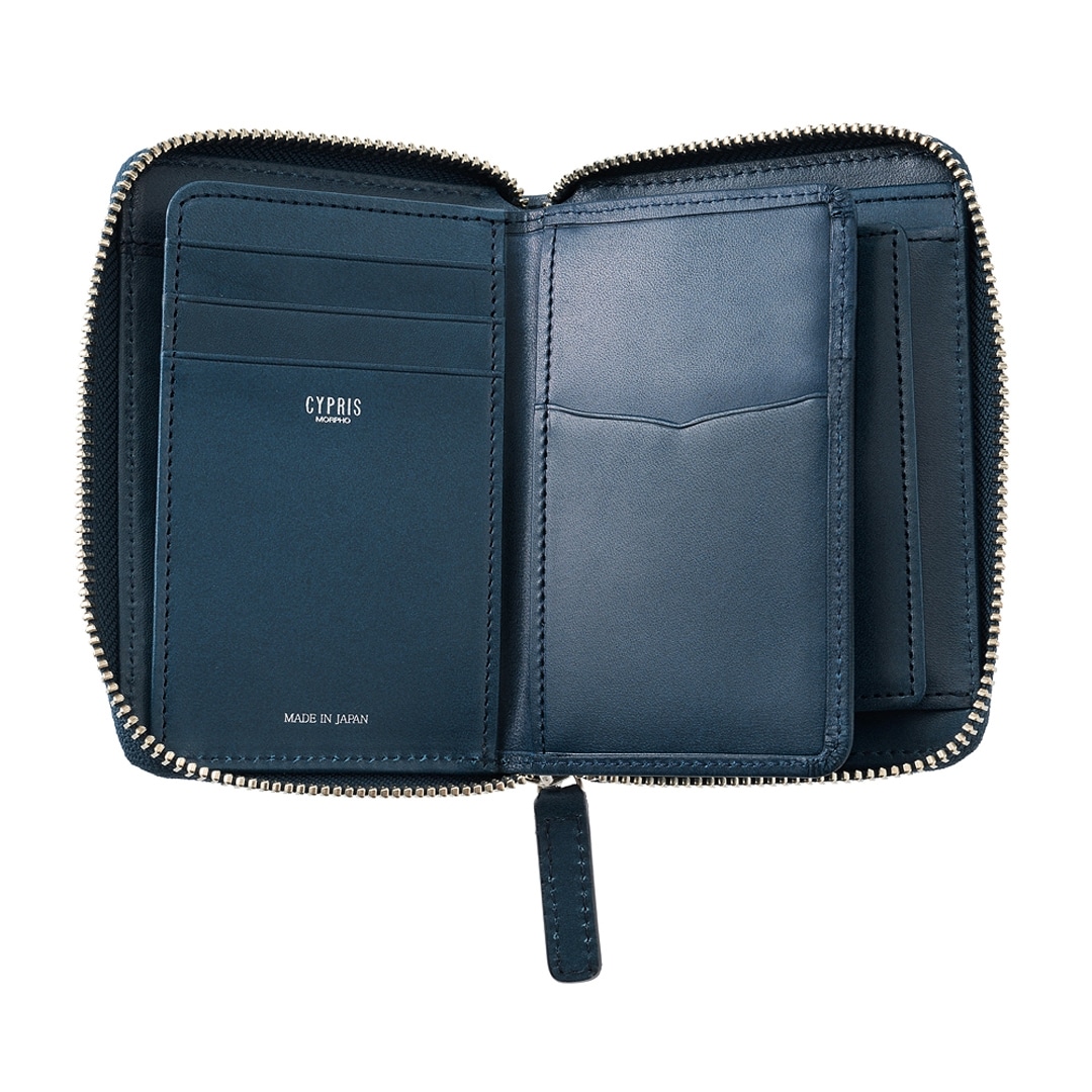 日本製 栃木レザー 二つ折り財布 メンズ ラウンドファスナー ミドル財布 BOX型小銭入れ ベロ付き 財布 CYPRIS キプリス ルミノアニリン 本革 牛革 父の日 ギフト 誕生日 プレゼント 2790 ブラック