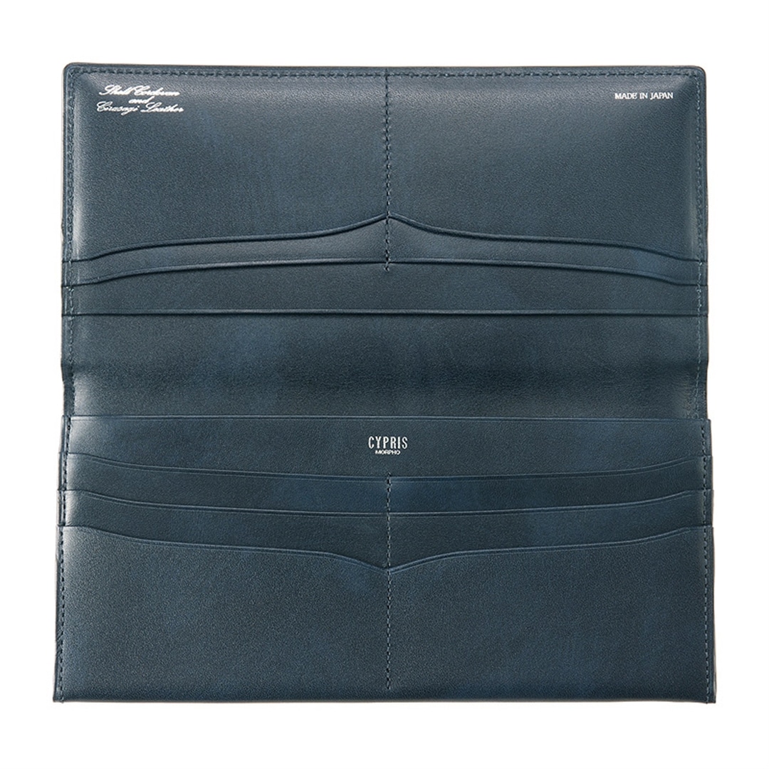 希少革 日本製 コードバン 長財布 小銭入れあり かぶせ蓋 メンズ CYPRIS キプリス 本革 レーデルオガワ オイルシェル コードバン & シラサギレザー 父の日 プレゼント 4127 ブラック×ネイビー