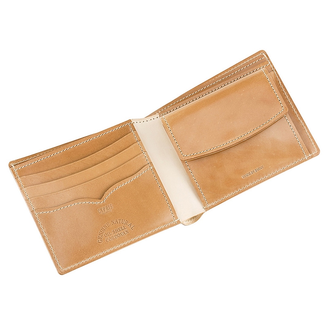 財布 メンズ 二つ折り 希少革 日本製 ナチュラル コードバン 二つ折り財布 小銭入れあり CYPRIS キプリス 本革 レーデルオガワ オイルシェル コードバン 父の日 ギフト 誕生日 プレゼント 5910 ナチュラル