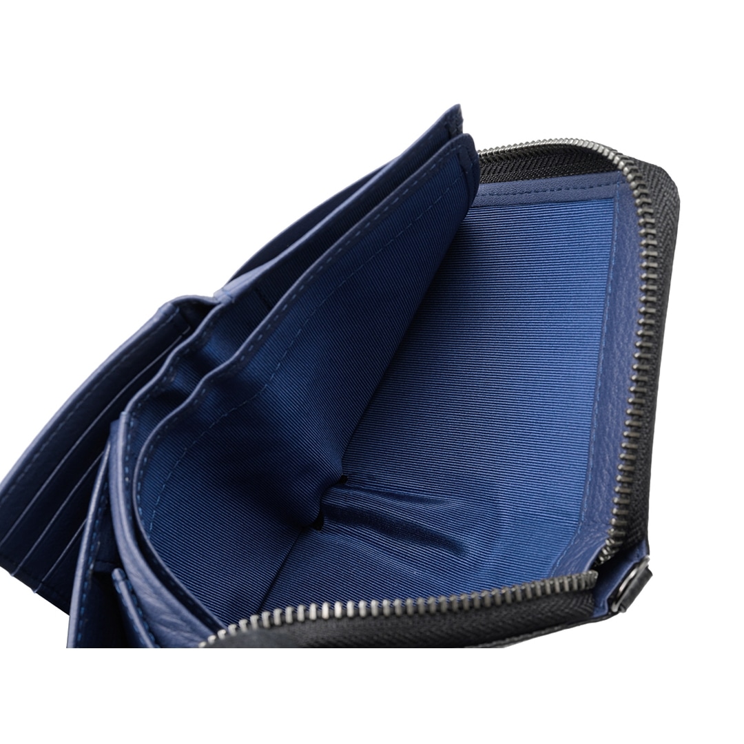 財布 メンズ 二つ折り 小銭入れ付き 二つ折り財布 ラウンドファスナー Neu interesse ミドルウォレット ノイインテレッセ 中ベロ付き シャッテン 2.0 カーボンレザー 革財布 札入 革 レザー 0708 ブラック×レッド