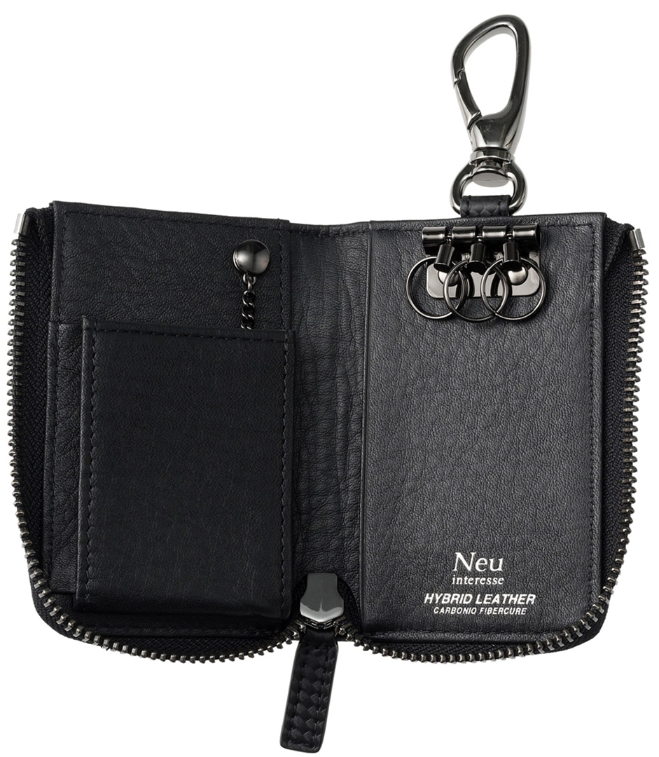 キーケース メンズ カーボンレザー 革 ノイインテレッセ Neu interesse カーボン ファイバーキュア L字ファスナー 3113 ブラック×ブラック