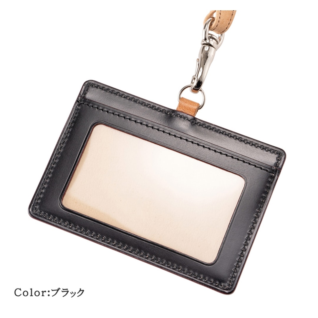 希少革 日本製 IDカードケース メンズ コードバン IDカードホルダー ネックストラップ付き 本革 CYPRIS キプリス レーデルオガワ オイルシェルコードバン & ヴァケッタレザー 父の日 ギフト 5466 ブラック