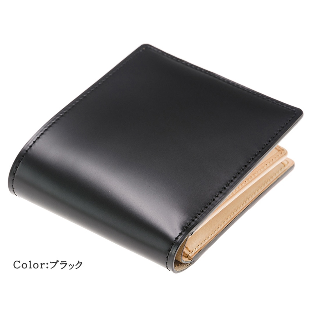 財布 メンズ 二つ折り財布 ベロ付き 希少革 日本製 コードバン 小銭入れ付き CYPRIS キプリス 本革 新喜皮革 ヌメ革 ベジタブルタンニンレザー 父の日 ギフト 誕生日 プレゼント 5627 ブラック