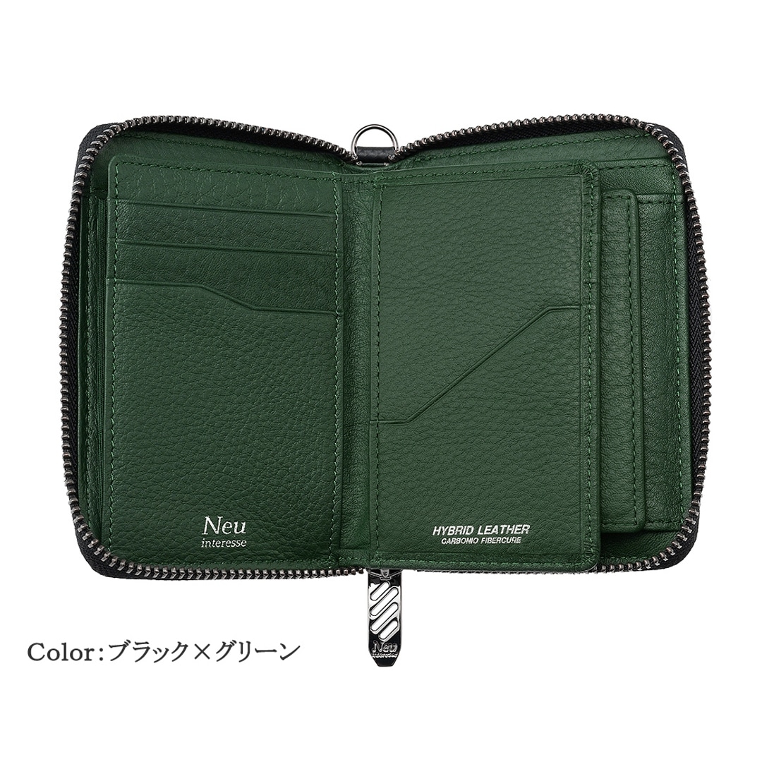 財布 メンズ 二つ折り 小銭入れ付き 二つ折り財布 ラウンドファスナー Neu interesse ミドルウォレット ノイインテレッセ 中ベロ付き シャッテン 2.0 カーボンレザー 革財布 札入 革 レザー 0708 ブラック×レッド