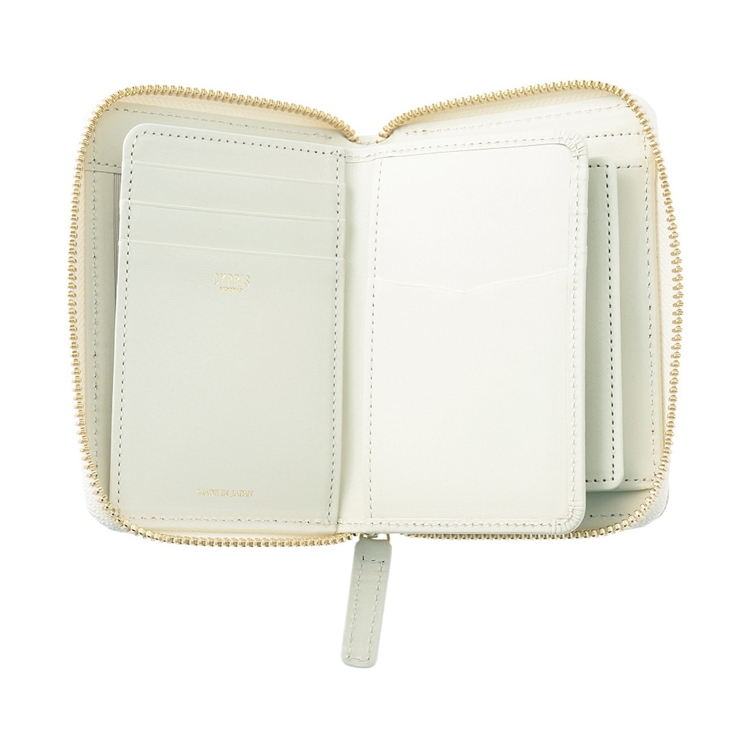 日本製 栃木レザー 二つ折り財布 メンズ ラウンドファスナー ミドル財布 BOX型小銭入れ ベロ付き 財布 CYPRIS キプリス ルミノアニリン 本革 牛革 父の日 ギフト 誕生日 プレゼント 2790 ホワイト