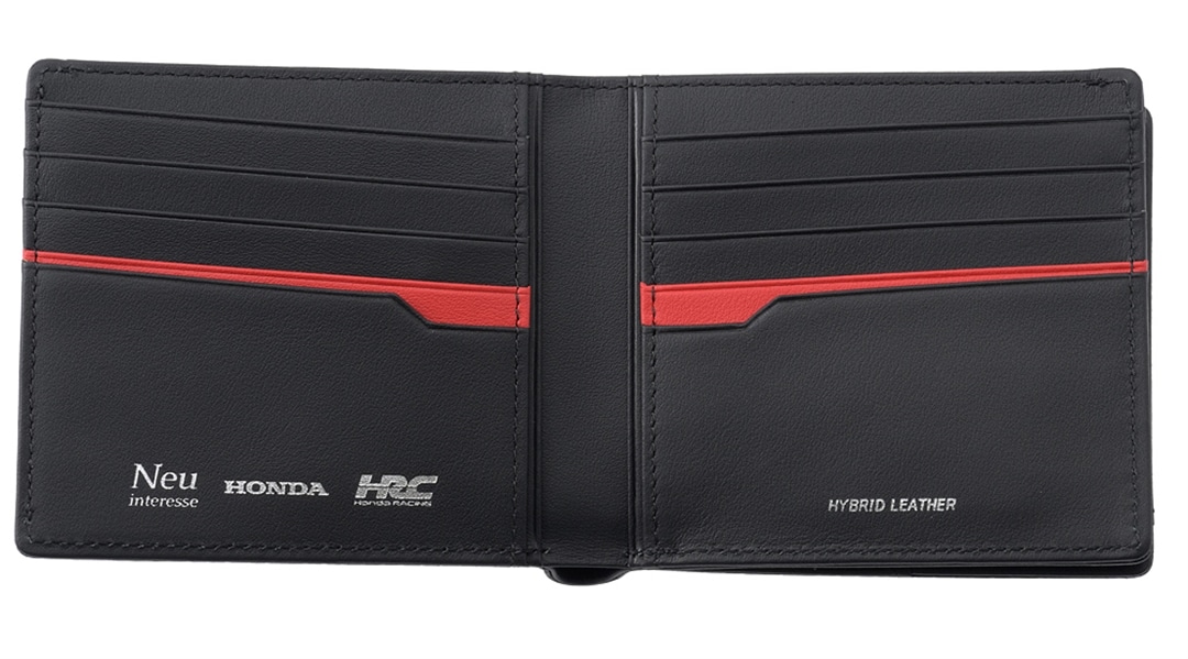 財布 メンズ 二つ折り ノイインテレッセ × HRC 二つ折り財布 ホンダレーシング 外BOX型小銭入れ BR -Black & Red- 革財布 Neu interesse Honda 本田技研工業株式会社 Honda Racing Corporation 3191 ブラック×ブラック