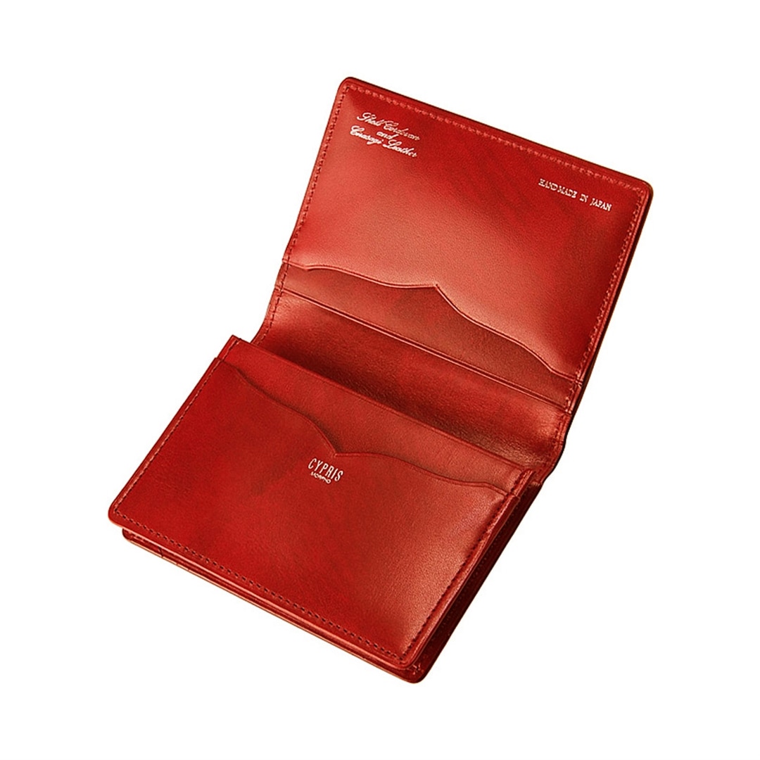 希少革 日本製 コードバン 名刺入れ メンズ カードケース CYPRIS キプリス 本革 レーデルオガワ オイルシェル コードバン & シラサギレザー 父の日 プレゼント 4123 ブラック×レッド