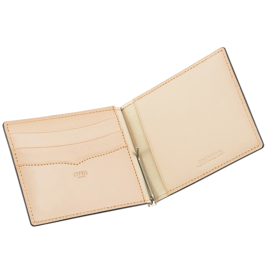 マネークリップ 財布 メンズ 希少革 コードバン 薄い 二つ折り財布 小銭入れなし キプリス CYPRIS 札ばさみ ベジタブルタンニンレザー 本革 父の日 ギフト 誕生日 プレゼント 5613 ブラック