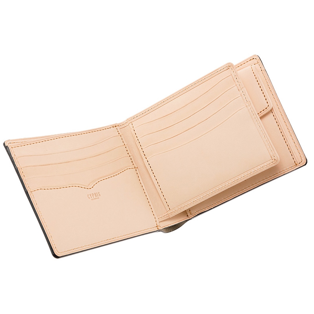 財布 メンズ 二つ折り財布 ベロ付き 希少革 日本製 コードバン 小銭入れ付き CYPRIS キプリス 本革 新喜皮革 ヌメ革 ベジタブルタンニンレザー 父の日 ギフト 誕生日 プレゼント 5627 ブラック