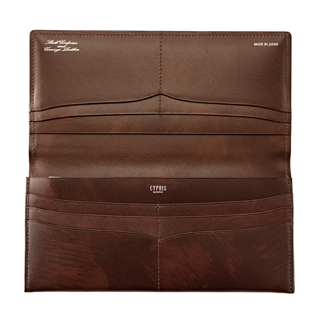 希少革 日本製 コードバン 長財布 小銭入れあり かぶせ蓋 メンズ CYPRIS キプリス 本革 レーデルオガワ オイルシェル コードバン & シラサギレザー 父の日 プレゼント 4127 ブラック×ネイビー
