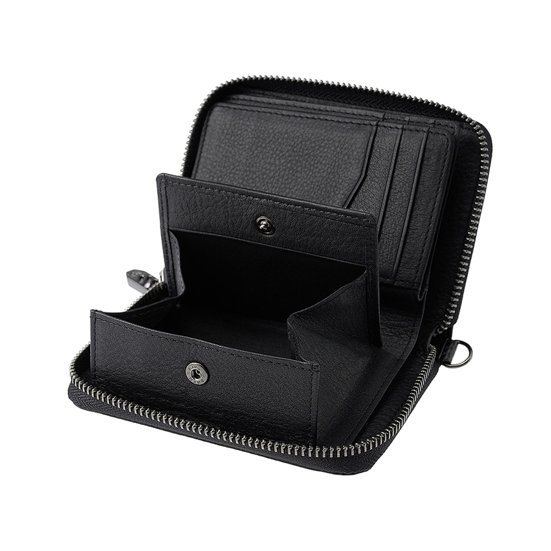 財布 メンズ 二つ折り 小銭入れ付き 二つ折り財布 ラウンドファスナー Neu interesse ミドルウォレット ノイインテレッセ 中ベロ付き シャッテン 2.0 カーボンレザー 革財布 札入 革 レザー 0708 ブラック×ブラック