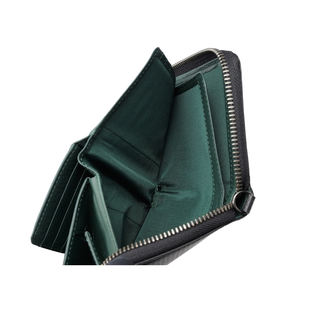 財布 メンズ 二つ折り 小銭入れ付き 二つ折り財布 ラウンドファスナー Neu interesse ミドルウォレット ノイインテレッセ 中ベロ付き シャッテン 2.0 カーボンレザー 革財布 札入 革 レザー 0708 ブラック×レッド