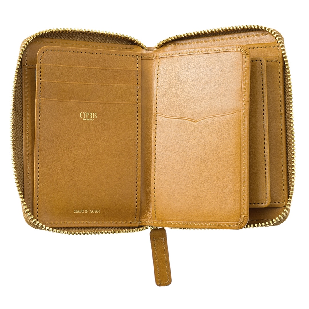 日本製 栃木レザー 二つ折り財布 メンズ ラウンドファスナー ミドル財布 BOX型小銭入れ ベロ付き 財布 CYPRIS キプリス ルミノアニリン 本革 牛革 父の日 ギフト 誕生日 プレゼント 2790 ブラック