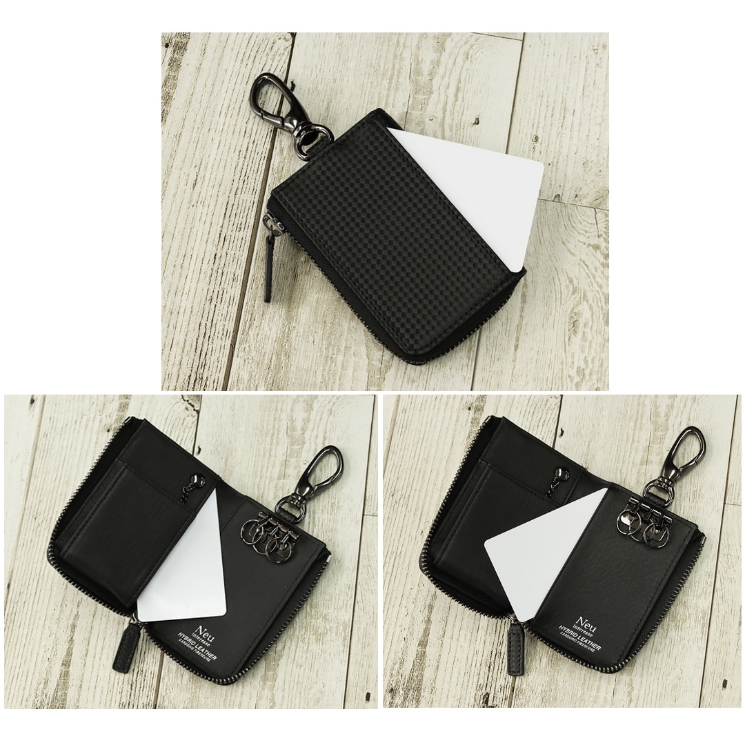キーケース メンズ カーボンレザー 革 ノイインテレッセ Neu interesse カーボン ファイバーキュア L字ファスナー 3113 ブラック×ブラック