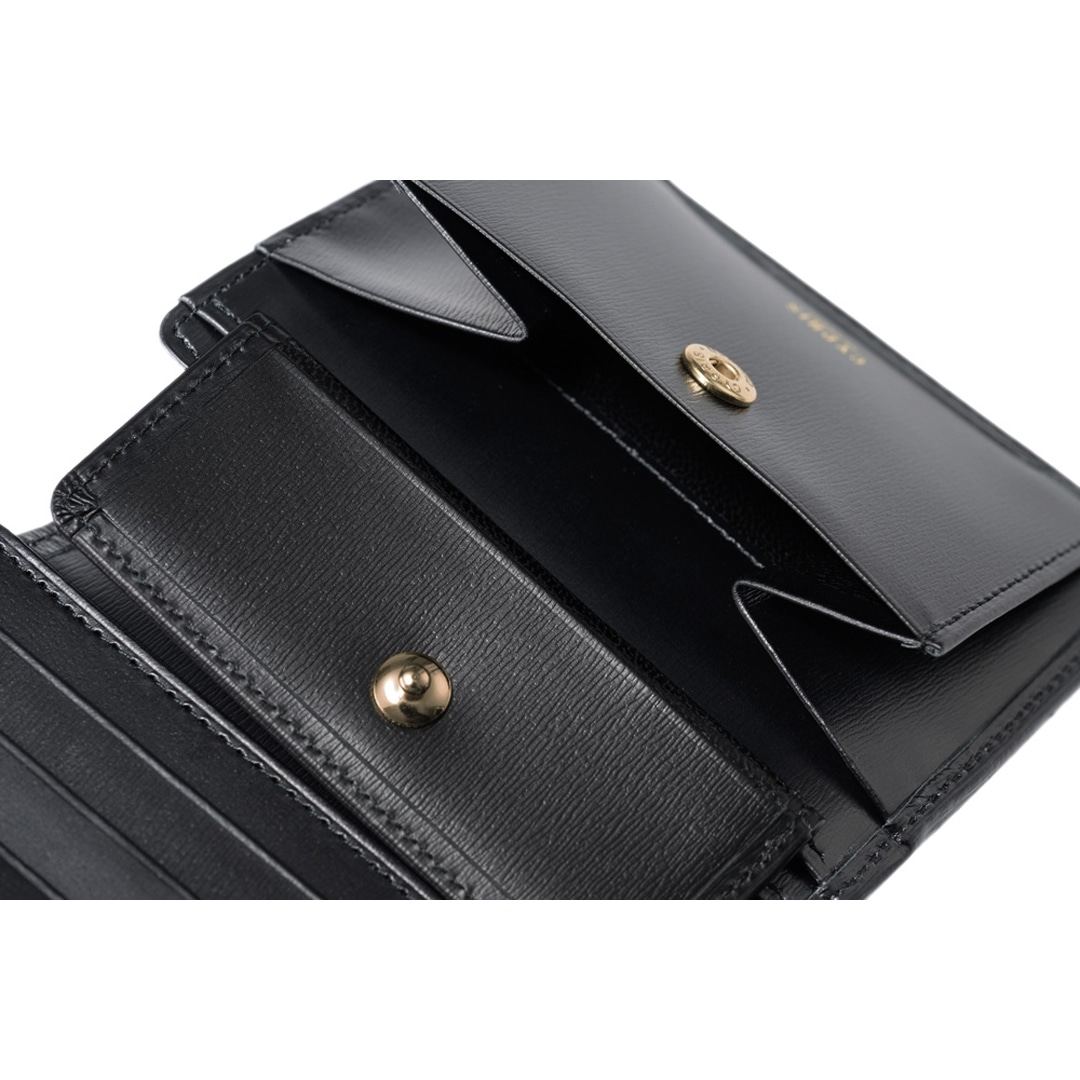 日本製 コンパクト 財布 メンズ 二つ折り財布 キズやシワが目立ちにくい 小銭入れあり CYPRIS キプリス ボックスカーフ 本革 財布 父の日 プレゼント 4414 ブラック