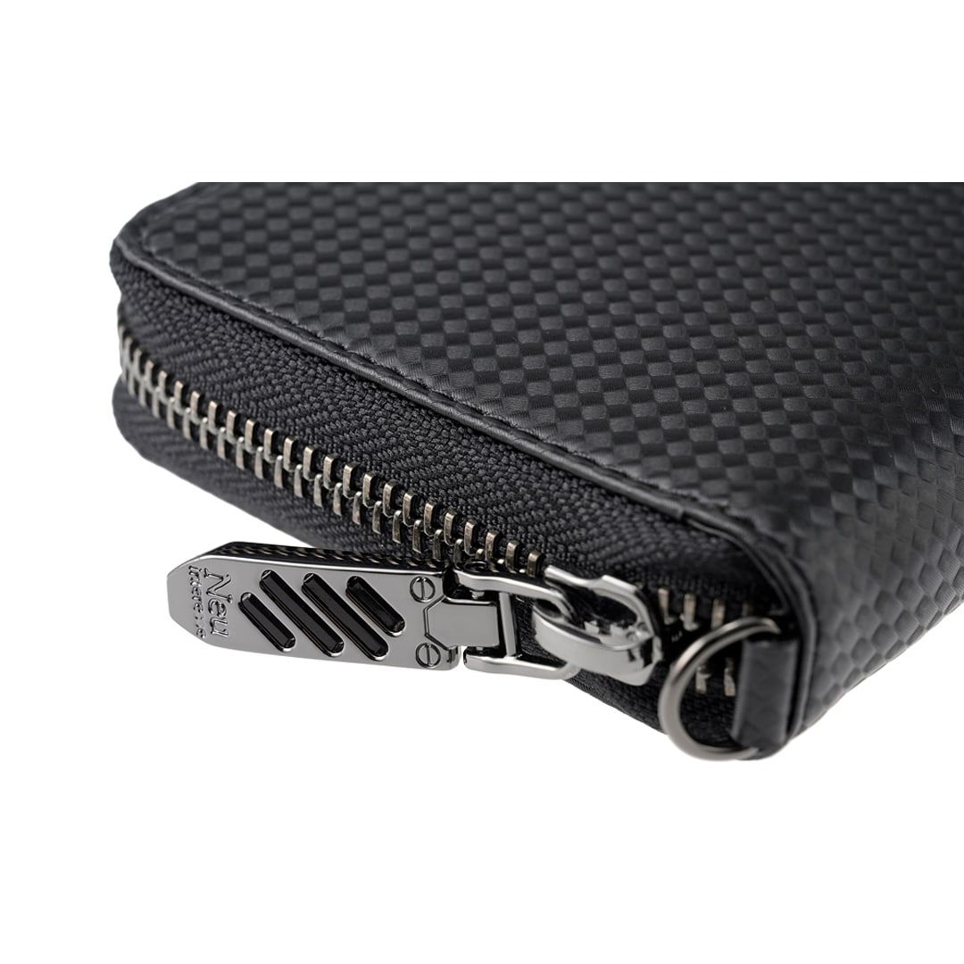 財布 メンズ 二つ折り 小銭入れ付き 二つ折り財布 ラウンドファスナー Neu interesse ミドルウォレット ノイインテレッセ 中ベロ付き シャッテン 2.0 カーボンレザー 革財布 札入 革 レザー 0708 ブラック×ブラック