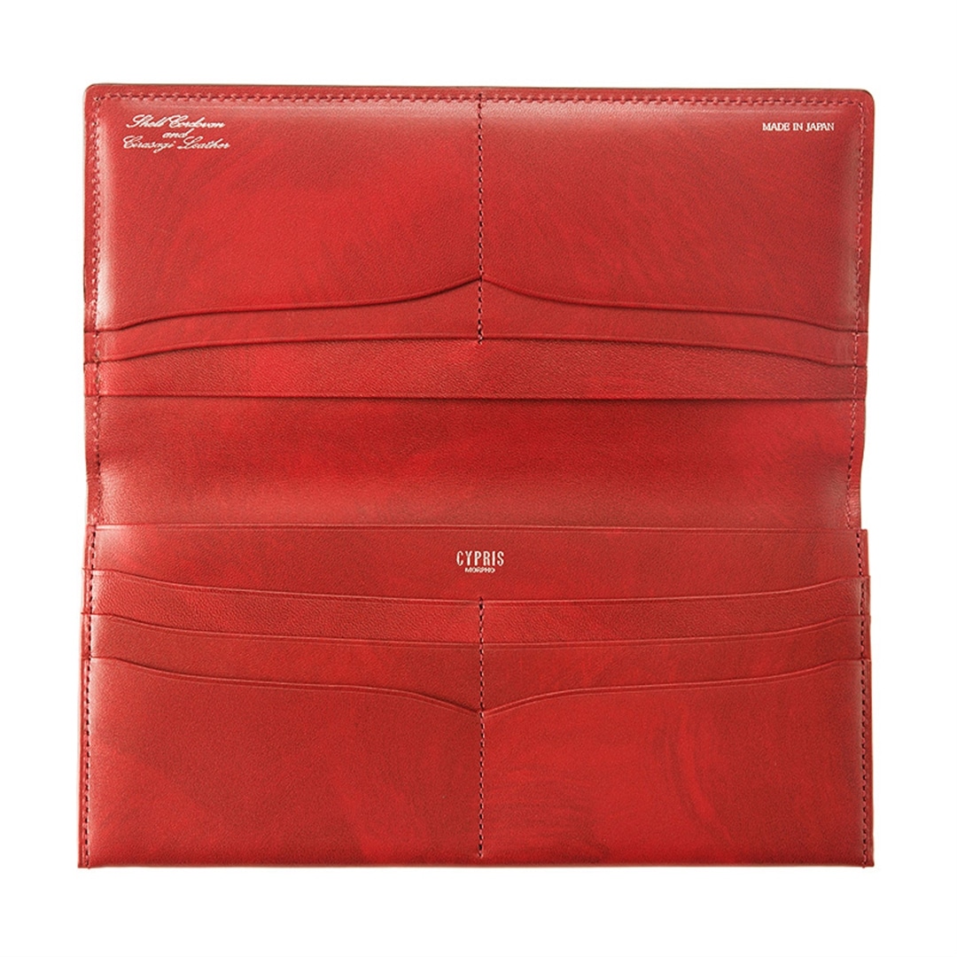 希少革 日本製 コードバン 長財布 小銭入れあり かぶせ蓋 メンズ CYPRIS キプリス 本革 レーデルオガワ オイルシェル コードバン & シラサギレザー 父の日 プレゼント 4127 ブラック×レッド