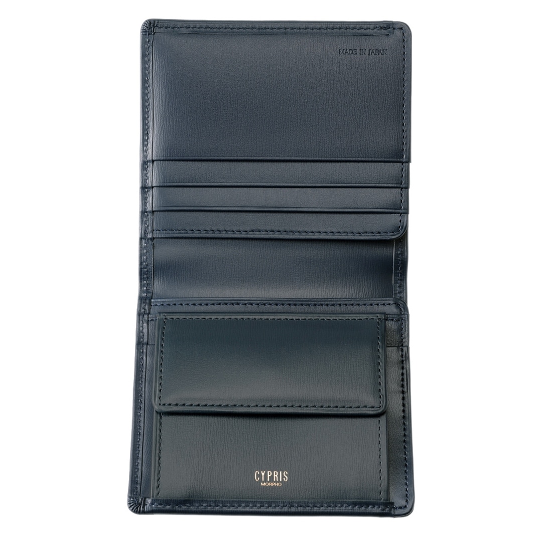 日本製 コンパクト 財布 メンズ 二つ折り財布 キズやシワが目立ちにくい 小銭入れあり CYPRIS キプリス ボックスカーフ 本革 財布 父の日 プレゼント 4414 ブラック