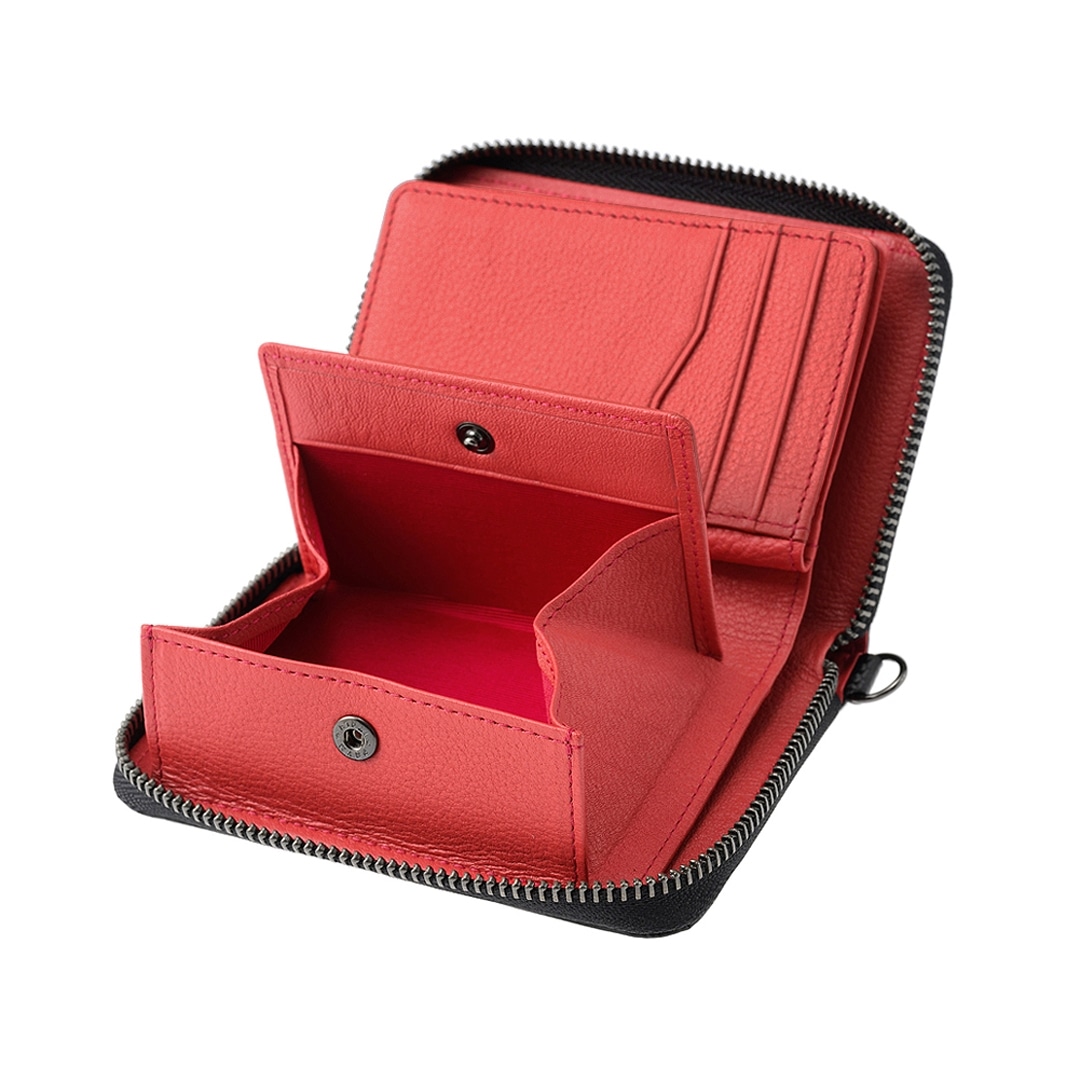 財布 メンズ 二つ折り 小銭入れ付き 二つ折り財布 ラウンドファスナー Neu interesse ミドルウォレット ノイインテレッセ 中ベロ付き シャッテン 2.0 カーボンレザー 革財布 札入 革 レザー 0708 ブラック×ブラック